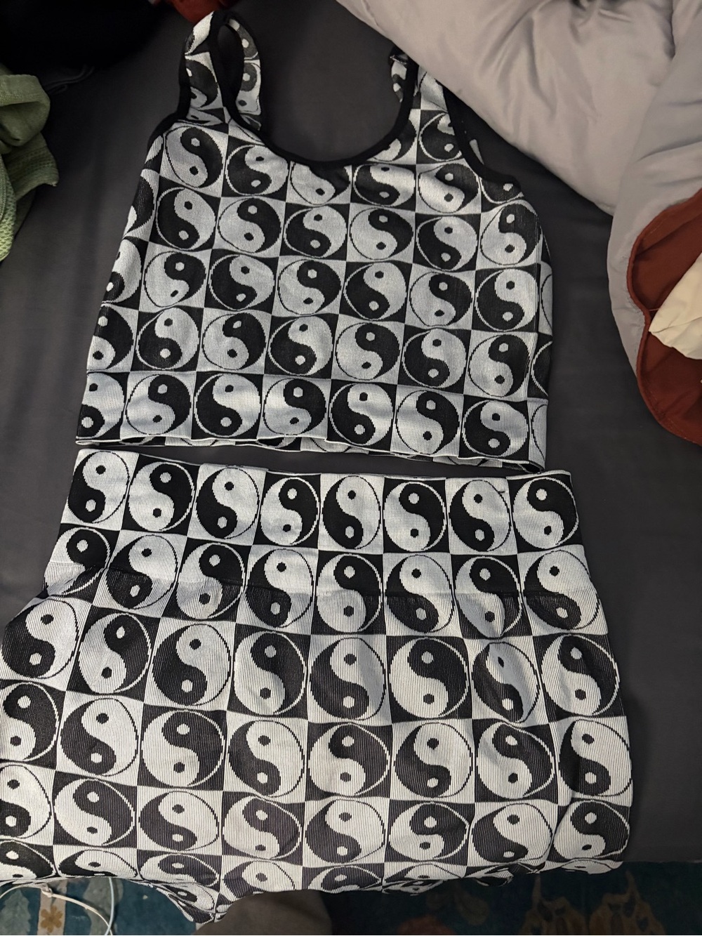 Yin Yang Black & White Crop Top and Mini Skirt Set